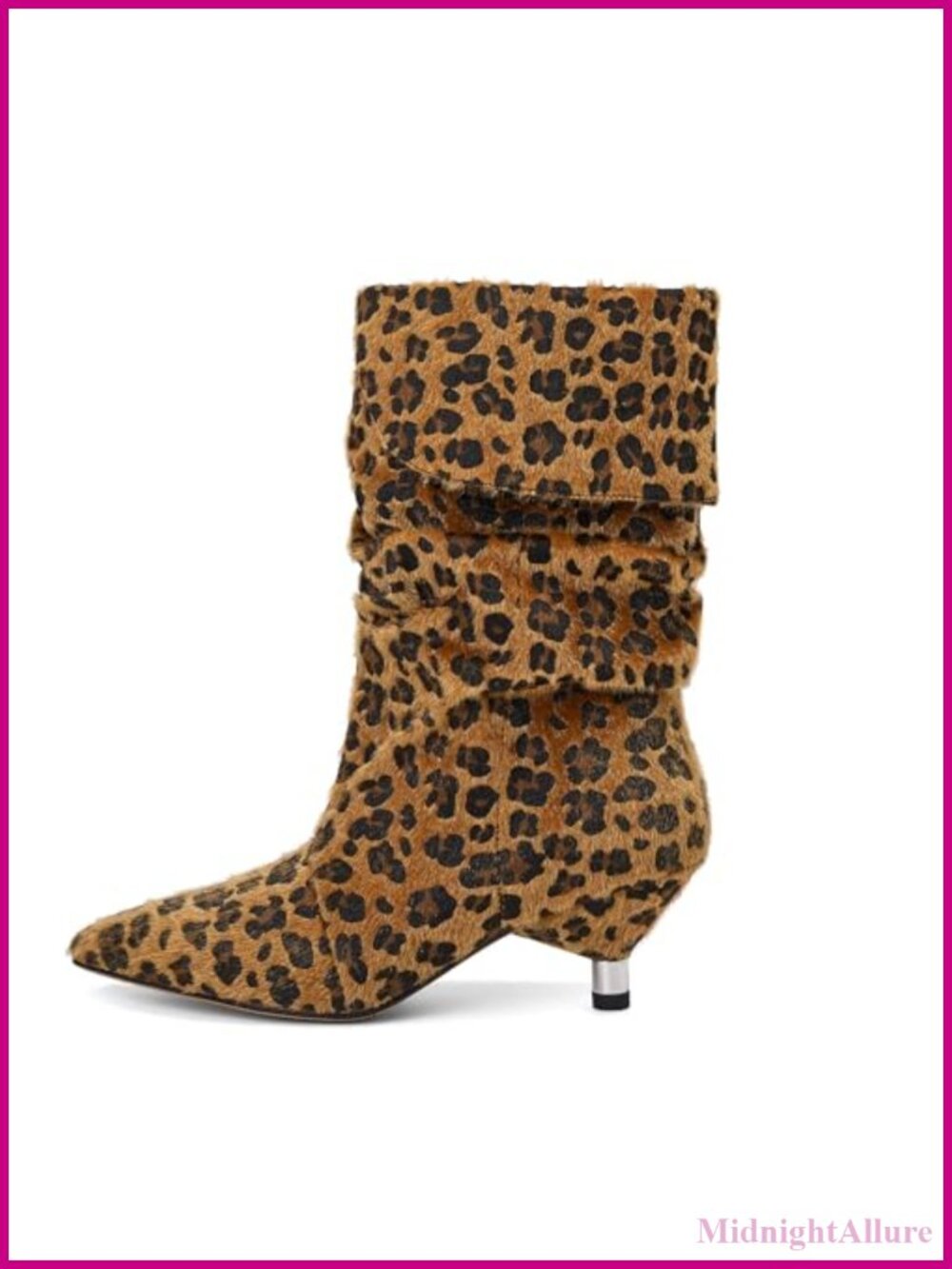 Slouchy Leather Mid-Calf Boots Kitten Heel Pointed Toe Pull-On